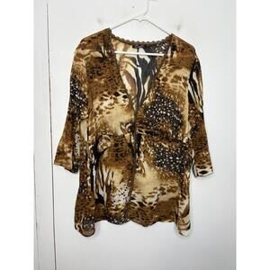 Notations Top Womens 1X Babydoll Button Front V Neck Sheer Edgy Grunge Witchy